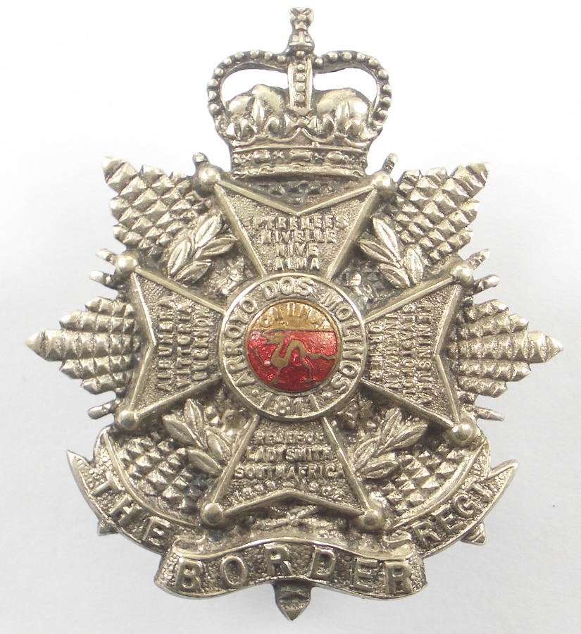 Border Regiment EIIR Officer's silvered & enamel cap badge.