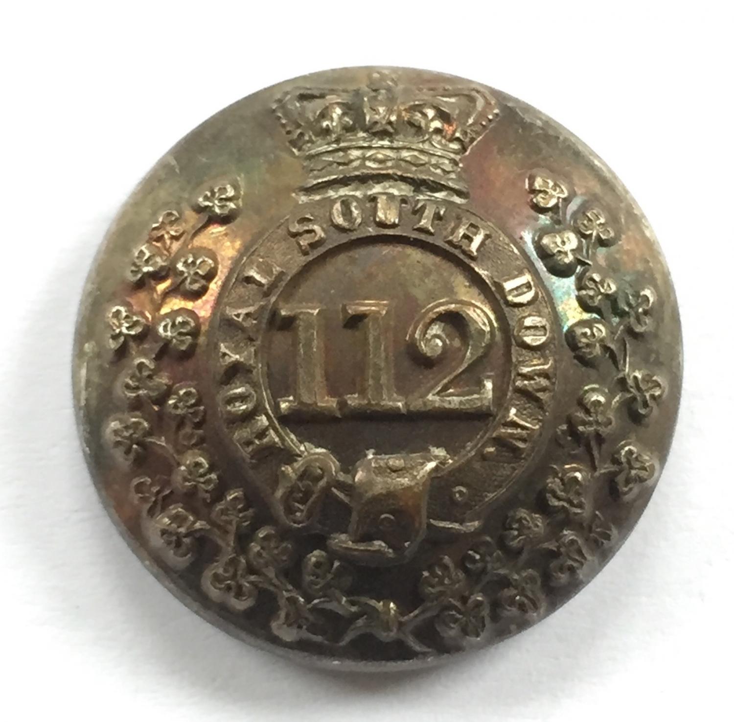 Irish. Royal South Down Militia Victorian silvered coatee button