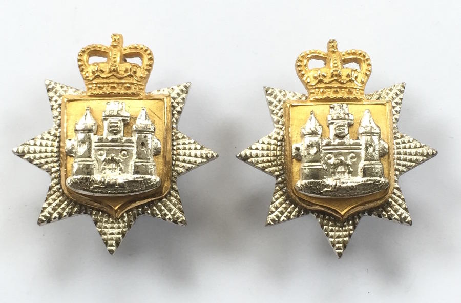 East Surrey Regiment pair of Officer's silvered & gilt collar badges