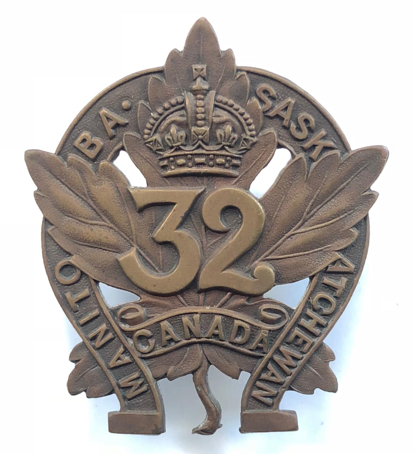 Canadian 32nd Bn. CEF WW1 bronze cap badge