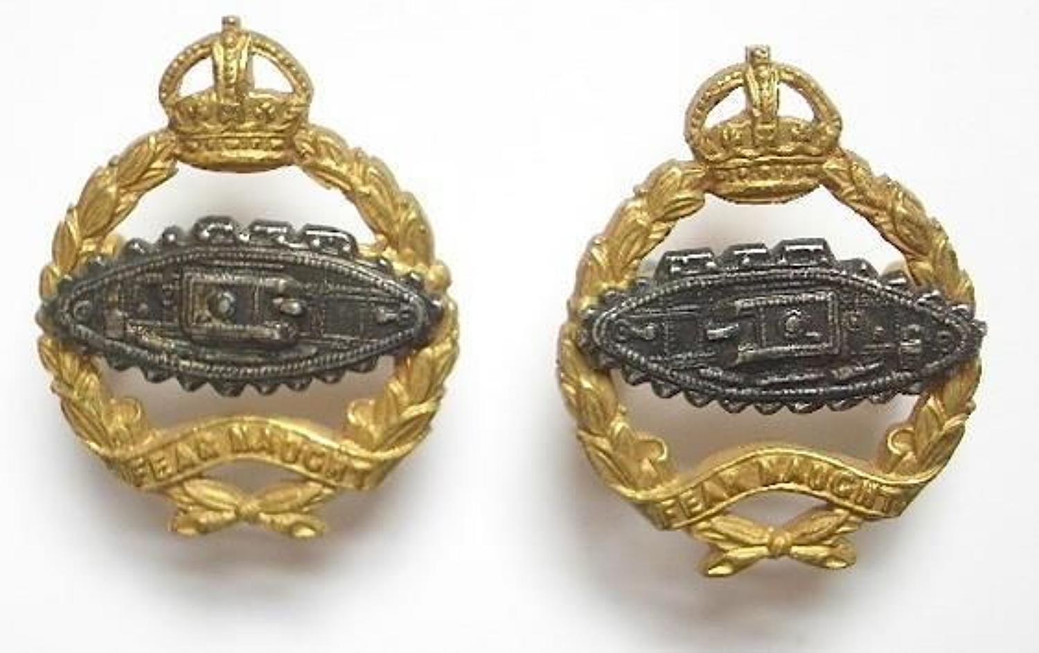 Royal Tank Corps / Regiment scarce facing pair of Officer's collar bad