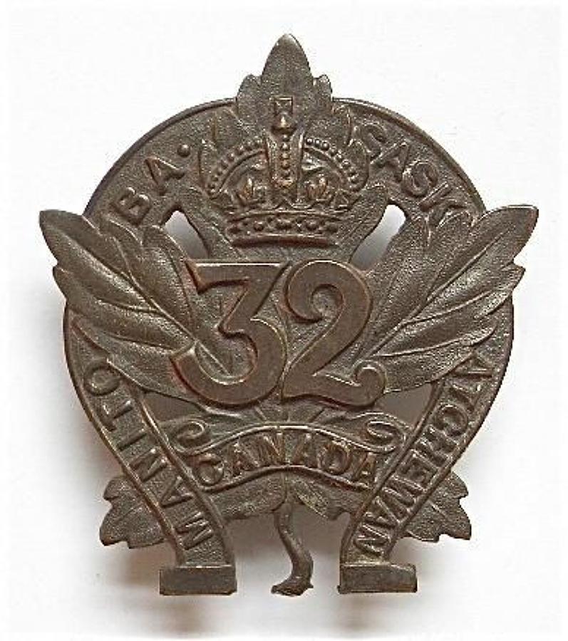 WW1 Canadian CEF 32nd Bn bronze cap badgeadge.