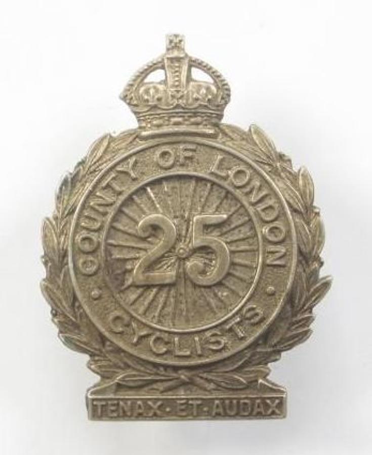 25th (Cyclist) Bn County of London Regiment cap badge.