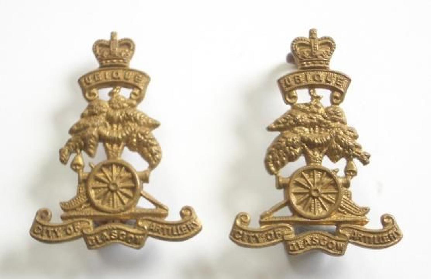 City of Glasgow Artillery OR’s pair of collar badges circa 1955-61.