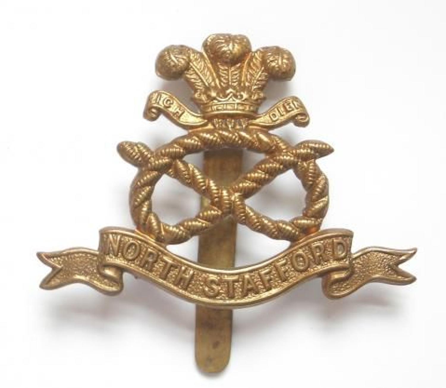 WW1 North Staffordshire Regiment 1916 All Brass Economy Cap Badge