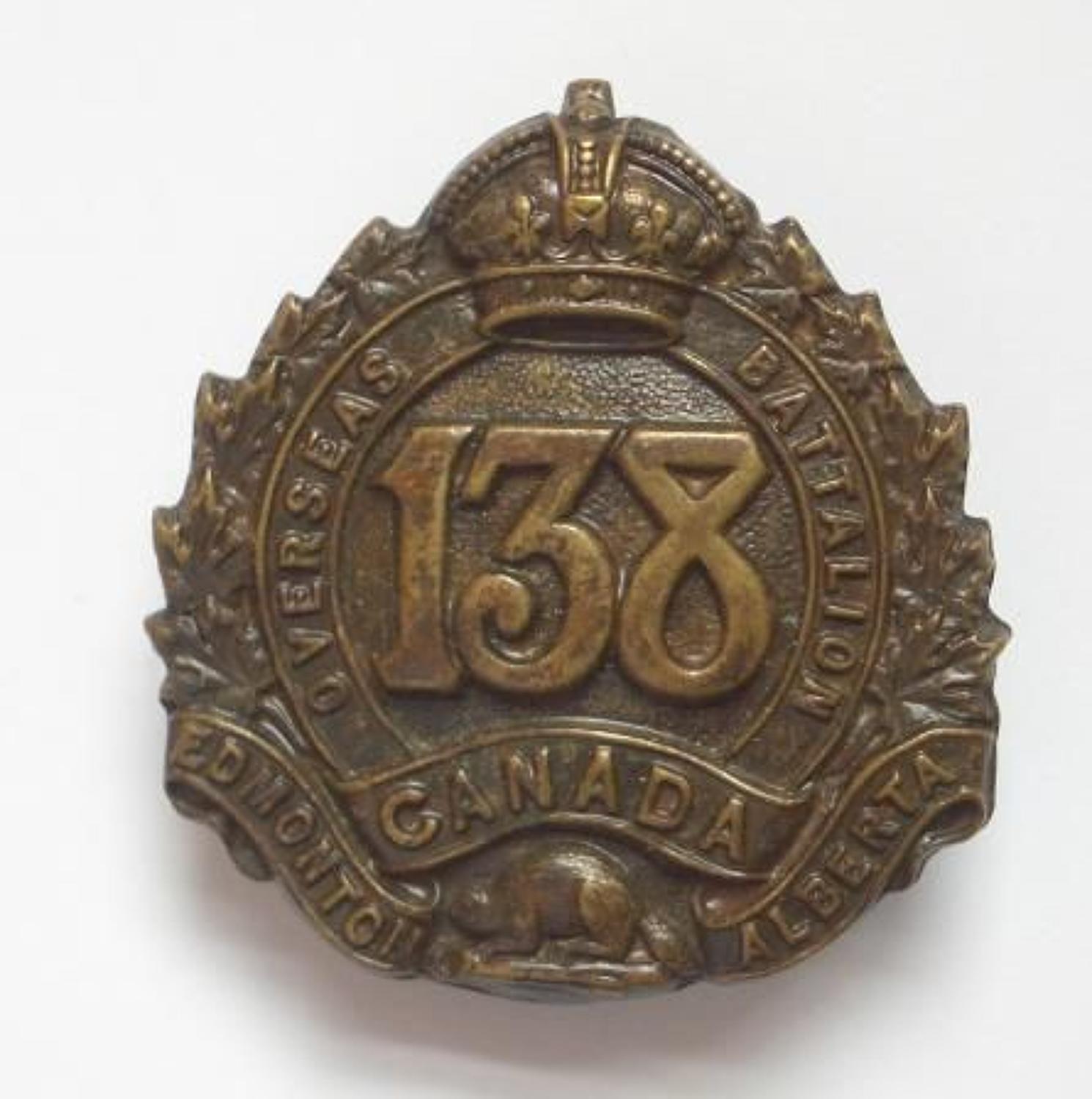 Canadian 138th (Edmonton) Bn. CEF WW1 cap Badge by Jackson Bros.