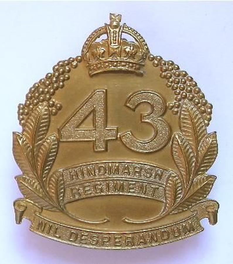 Australian 43rd Infantry Bn (Hindmarsh Regiment) 1930's brass slouch h