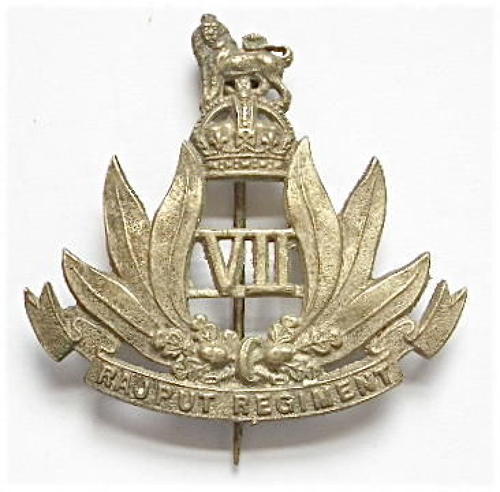 Indian Army. 7th Rajput Regiment post 1922 well cast white metal pagri