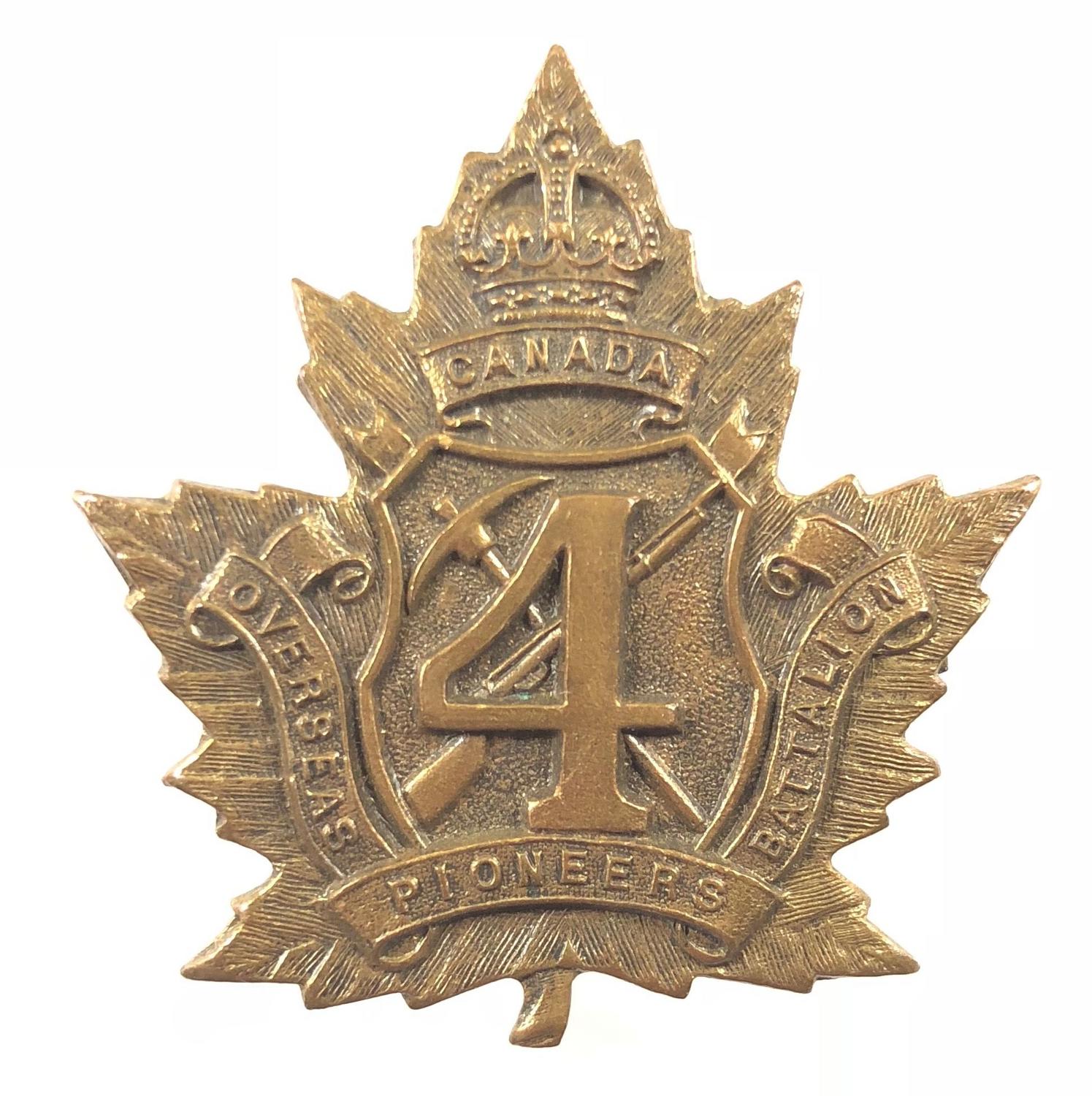 4th Pioneer Bn. WW1 CEF bronze brass cap badge