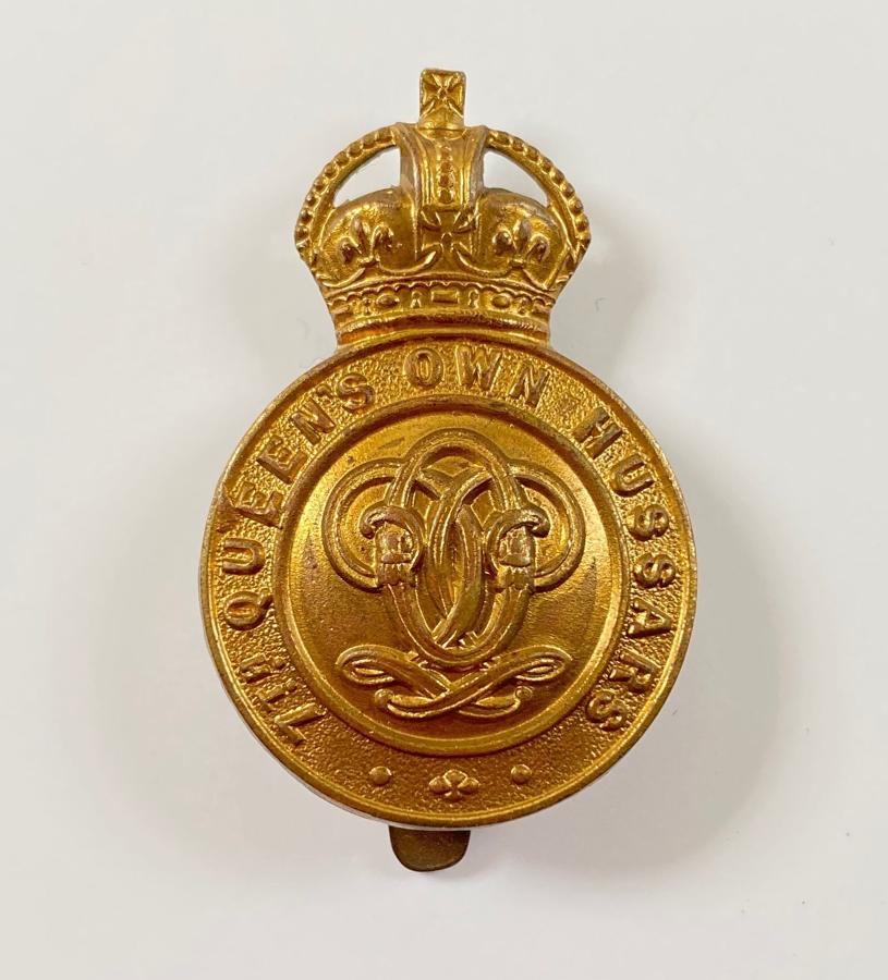 7th Queen&rsquo;s Own Hussars WW1 1916 all brass economy cap badge