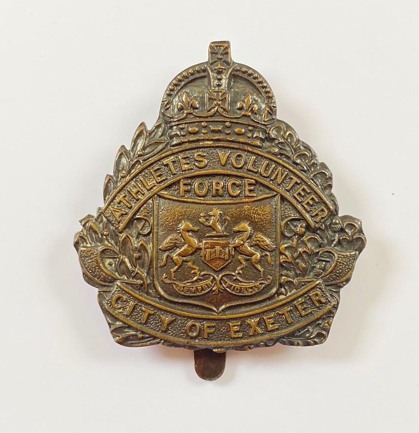 City of Exeter Athletes Volunteer Force VTC WW1 bronze cap badge
