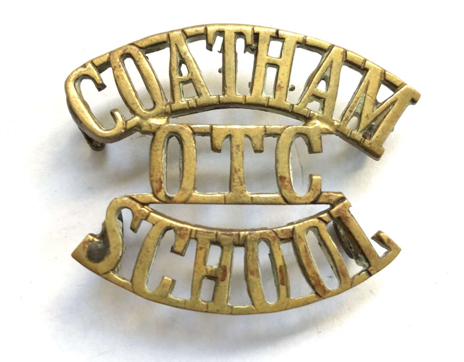 COATHAM / OTC / SCHOOL scarce Kent brass shoulder title