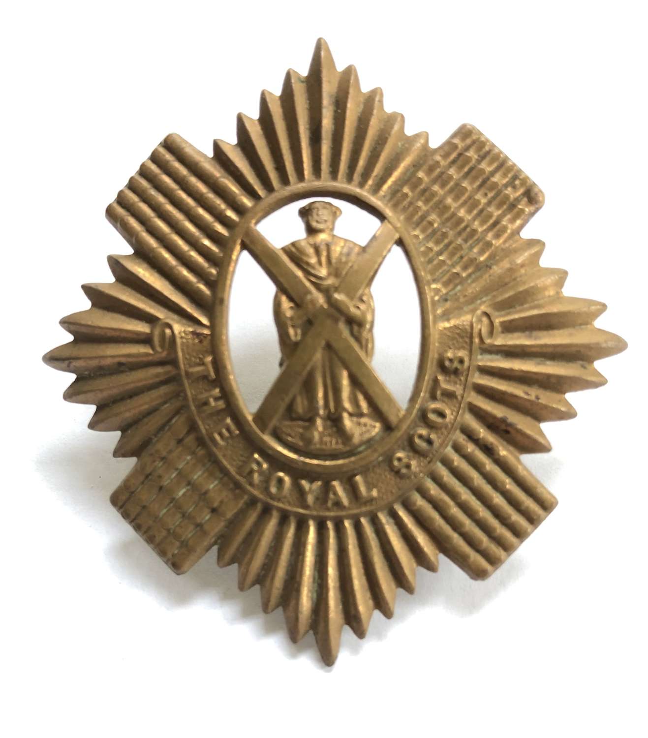 Royal Scots WW1 all brass economy glengarry badge circa 1916-18