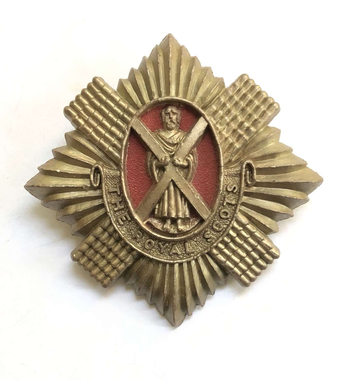Royal Scots WW2 plastic economy glengarry badge by A. Stanley & Sons