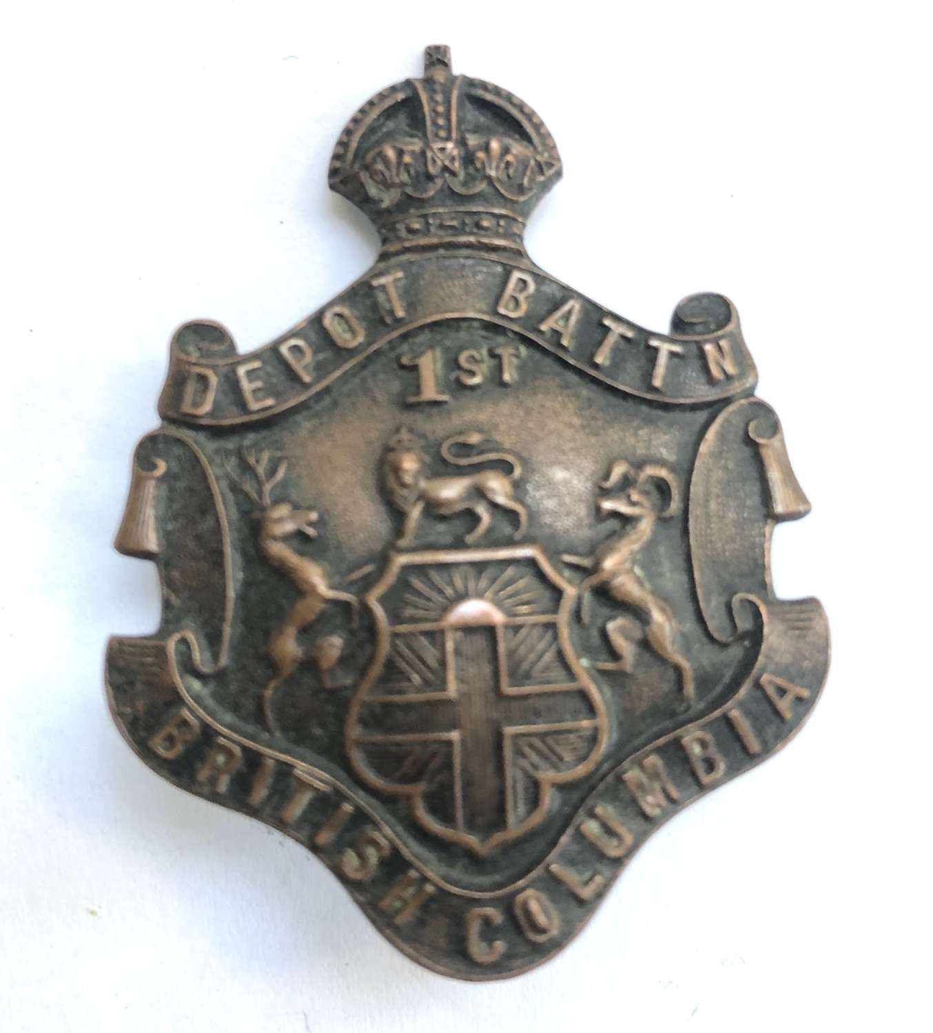 Canadian 1st British Columbia Depot Bn. CEF cap badge by Allan