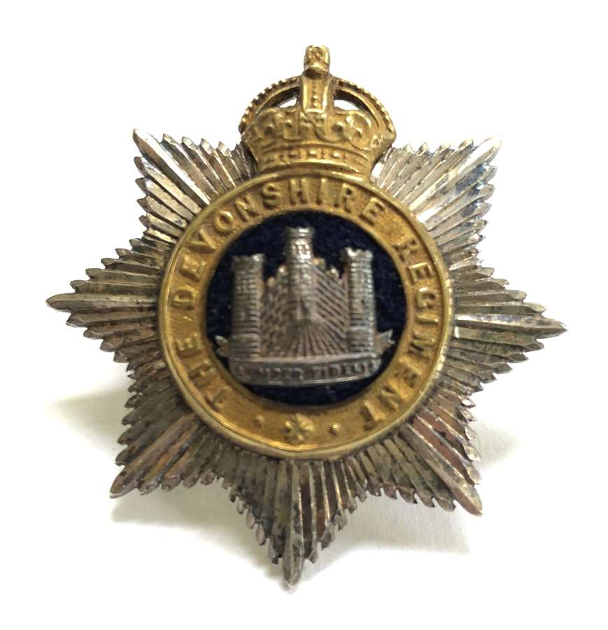 Devonshire Regiment silver Officer's cap badge by Gaunt, London