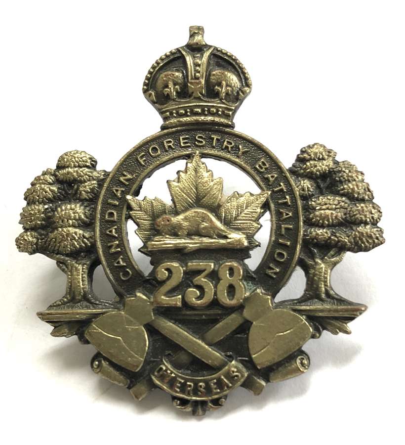 Canadian. 238th CEF (Forestry Bn.) WWI bronze cap badge