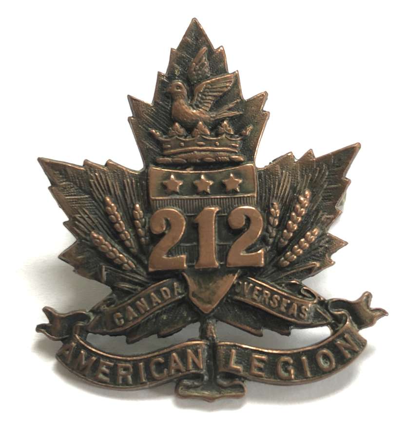 Canadian 212nd American Legion CEF WW1 cap badge