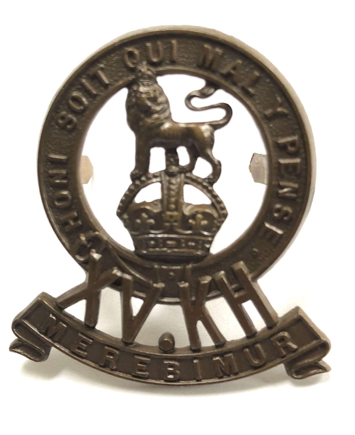 15th King’s Hussars OSD bronze cap badge circa 1902-22 by Gaunt