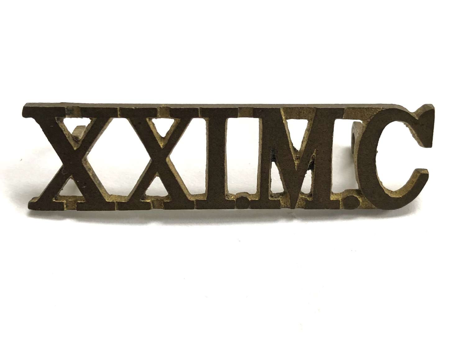 Indian Army 'XXI.M.C' Mule Company brass shoulder title