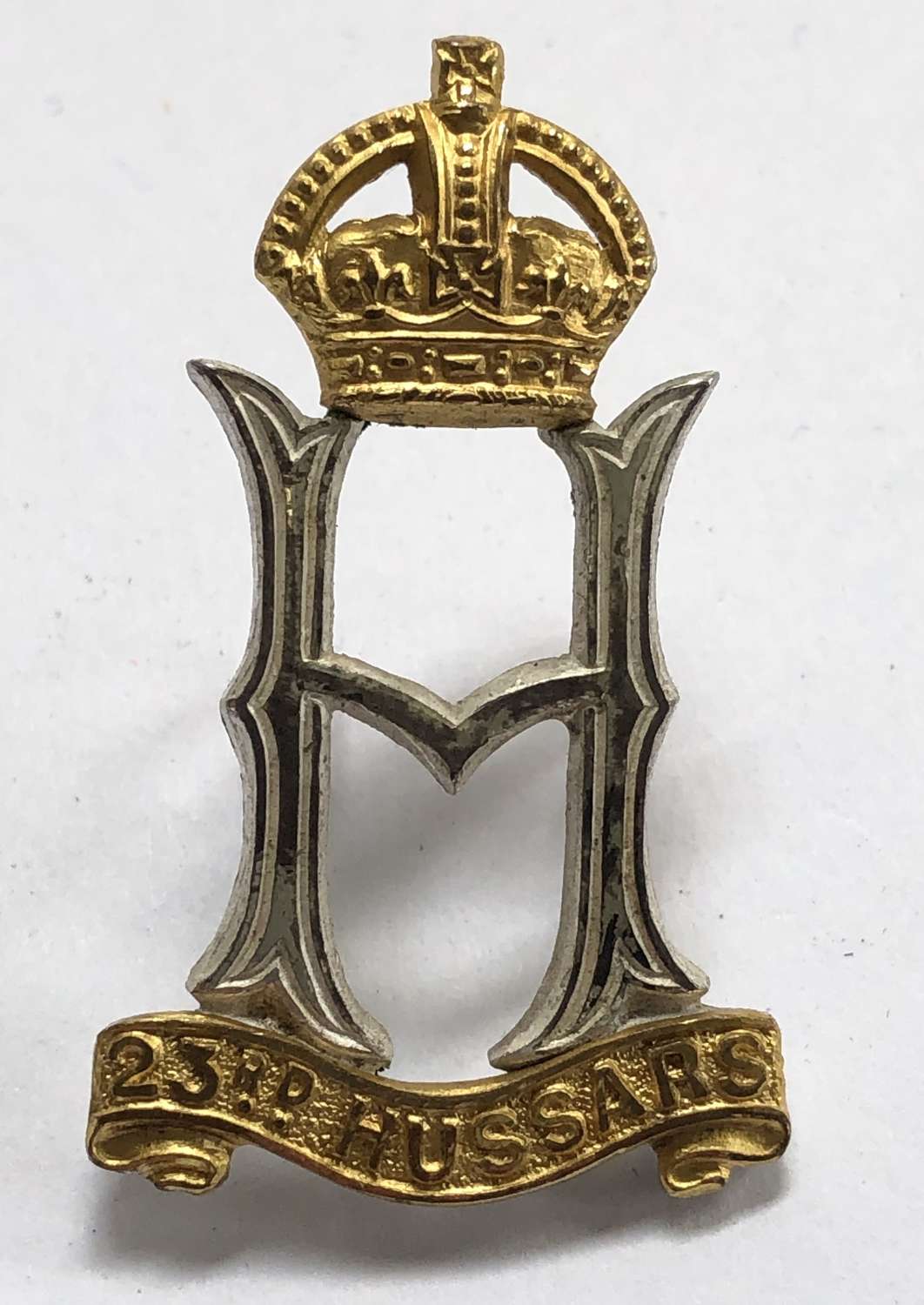 23rd Hussars Officer's silver cap badge circa 1940-46 by Gaunt