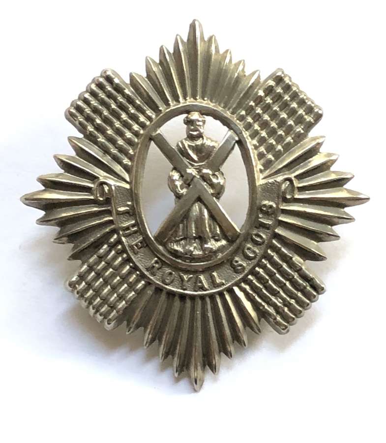 Royal Scots white metal glengarry badge