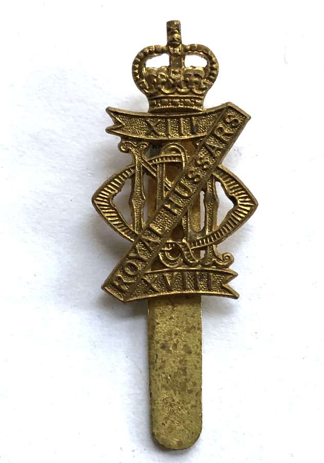 13th/185th Royal Hussars 1950's brass cap badge by Gaunt, London