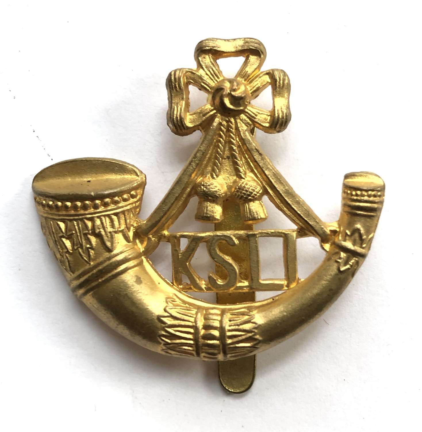King’s Shropshire Light Infantry 1916 brass economy KSLI cap badge
