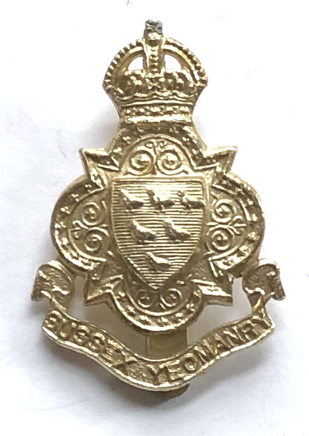 Sussex Yeomanty anodised early 1950's cap badge by JR Gaunt, London