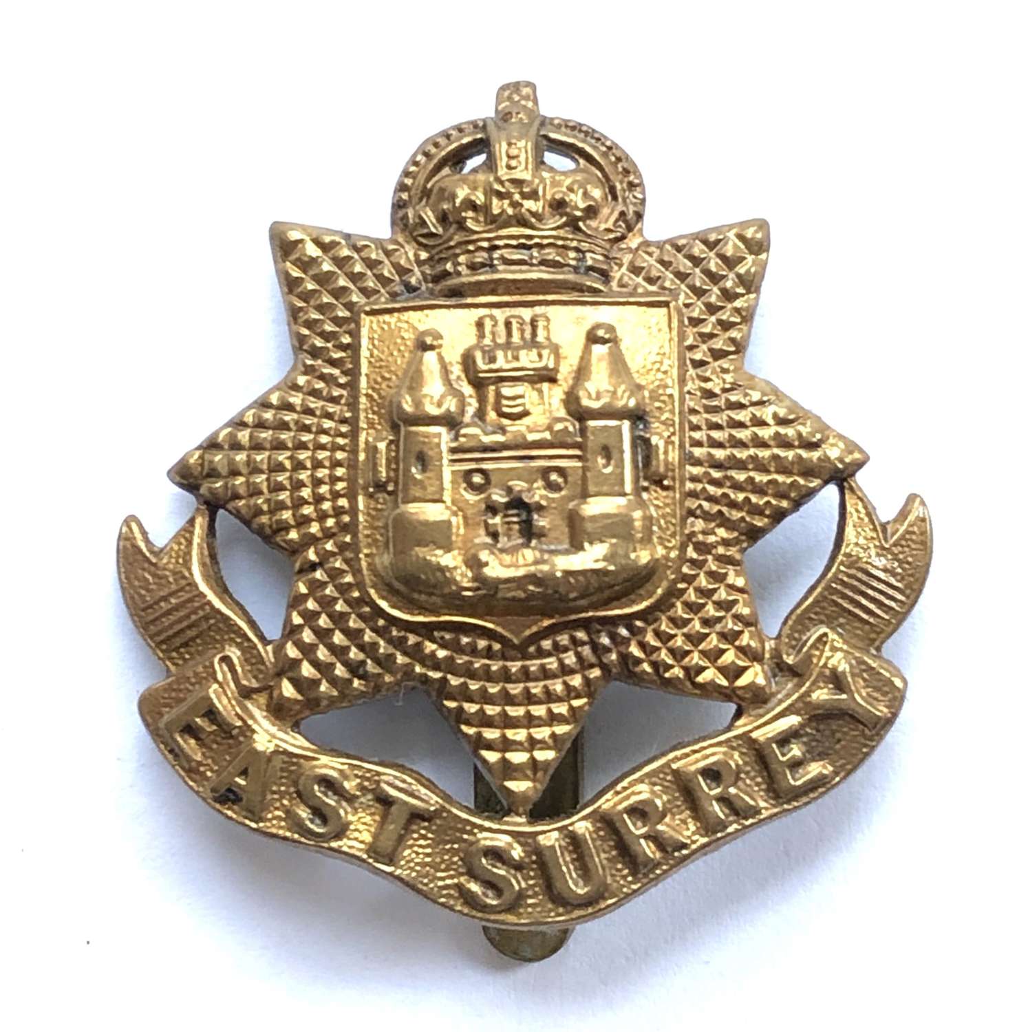 East Surrey Regiment 1916 all brass economy cap badge