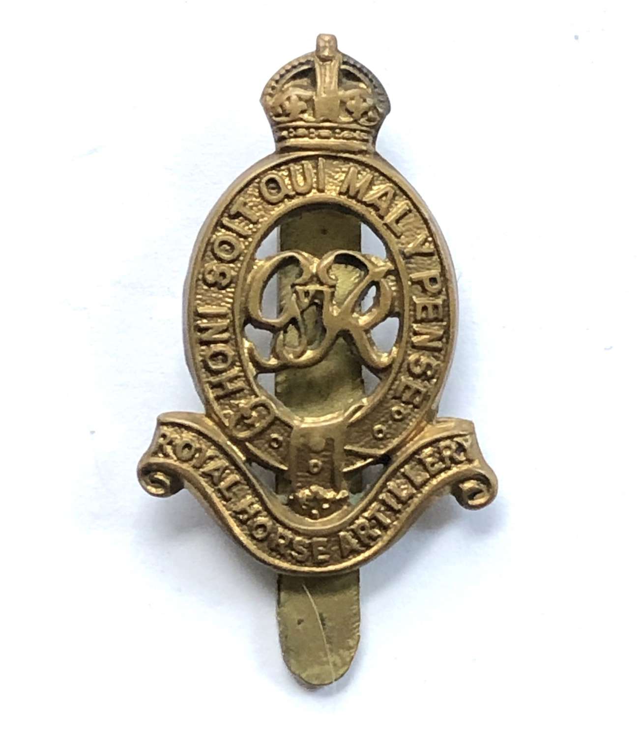 Royal Horse Artillery brass GVIR beret badge by J.R.Gaunt,London