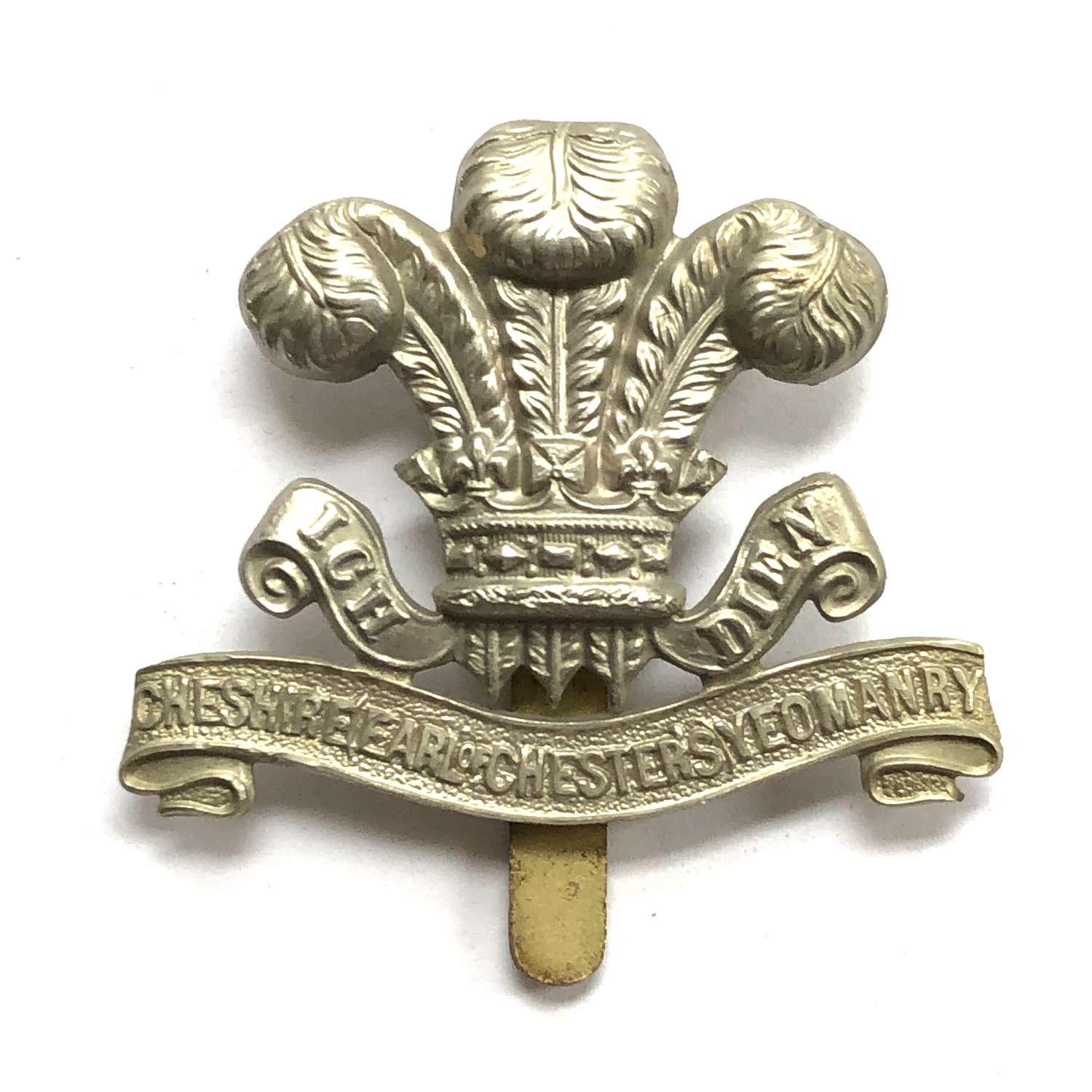 Cheshire Yeomanry white metal cap badge