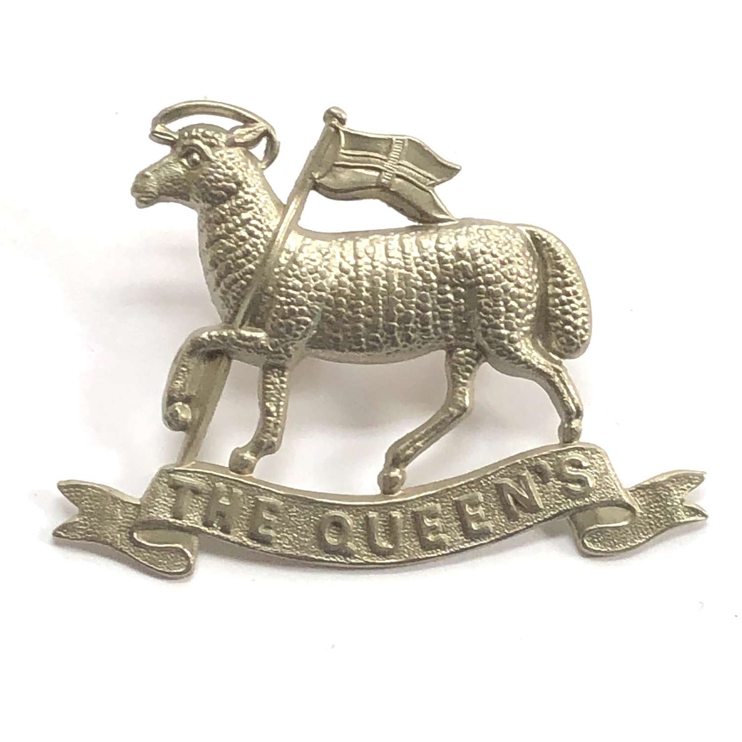 Qween's Royal West Surrey Regiment white metal cap badge c1896-1908