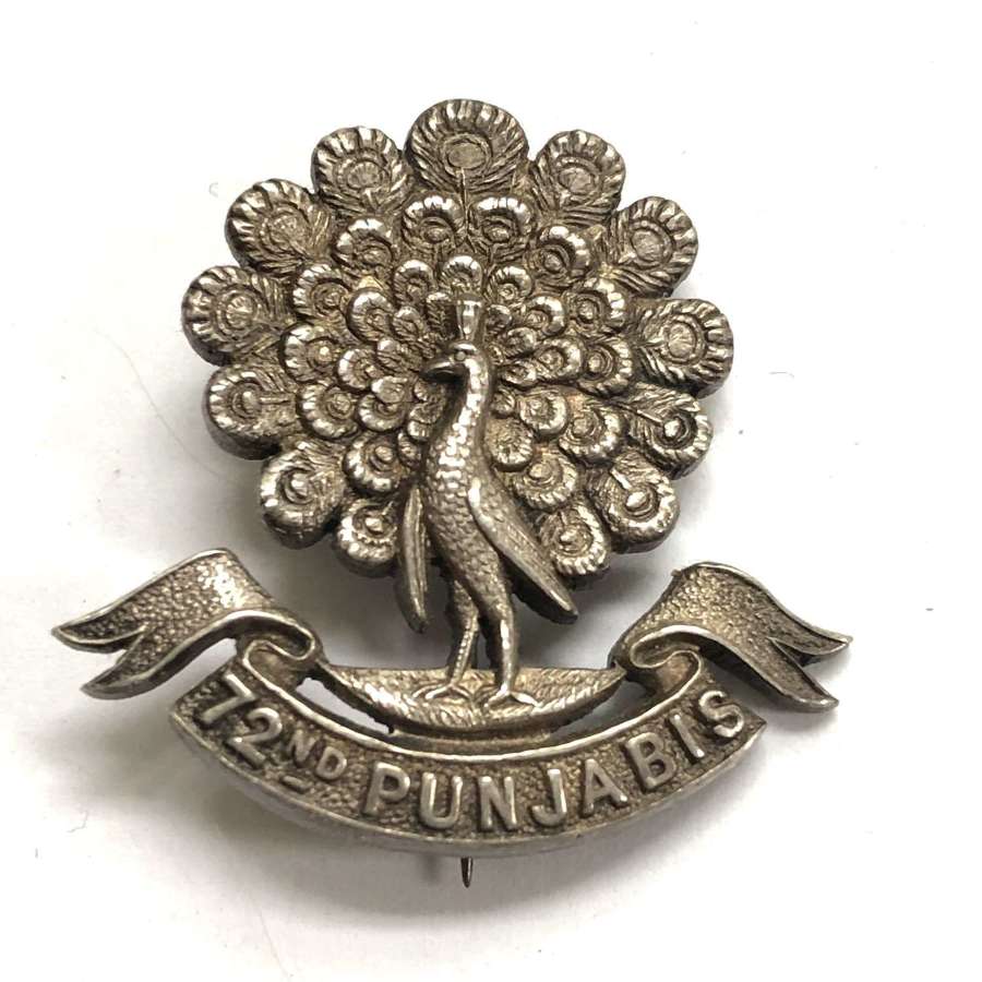 72nd Punjabis 1921 Birmingham hallmarked silver Officer’s cap badge
