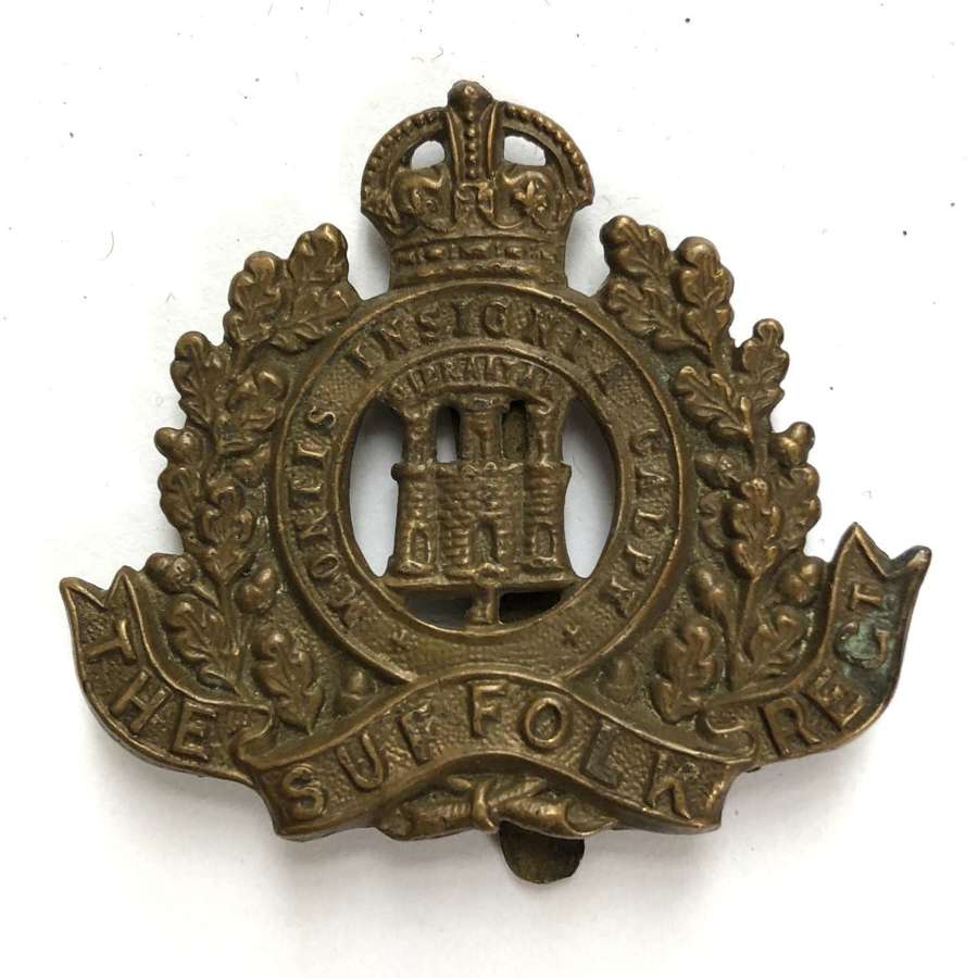 Suffolk Regiment WW1 brass ecomony cap badge circa 1916-18