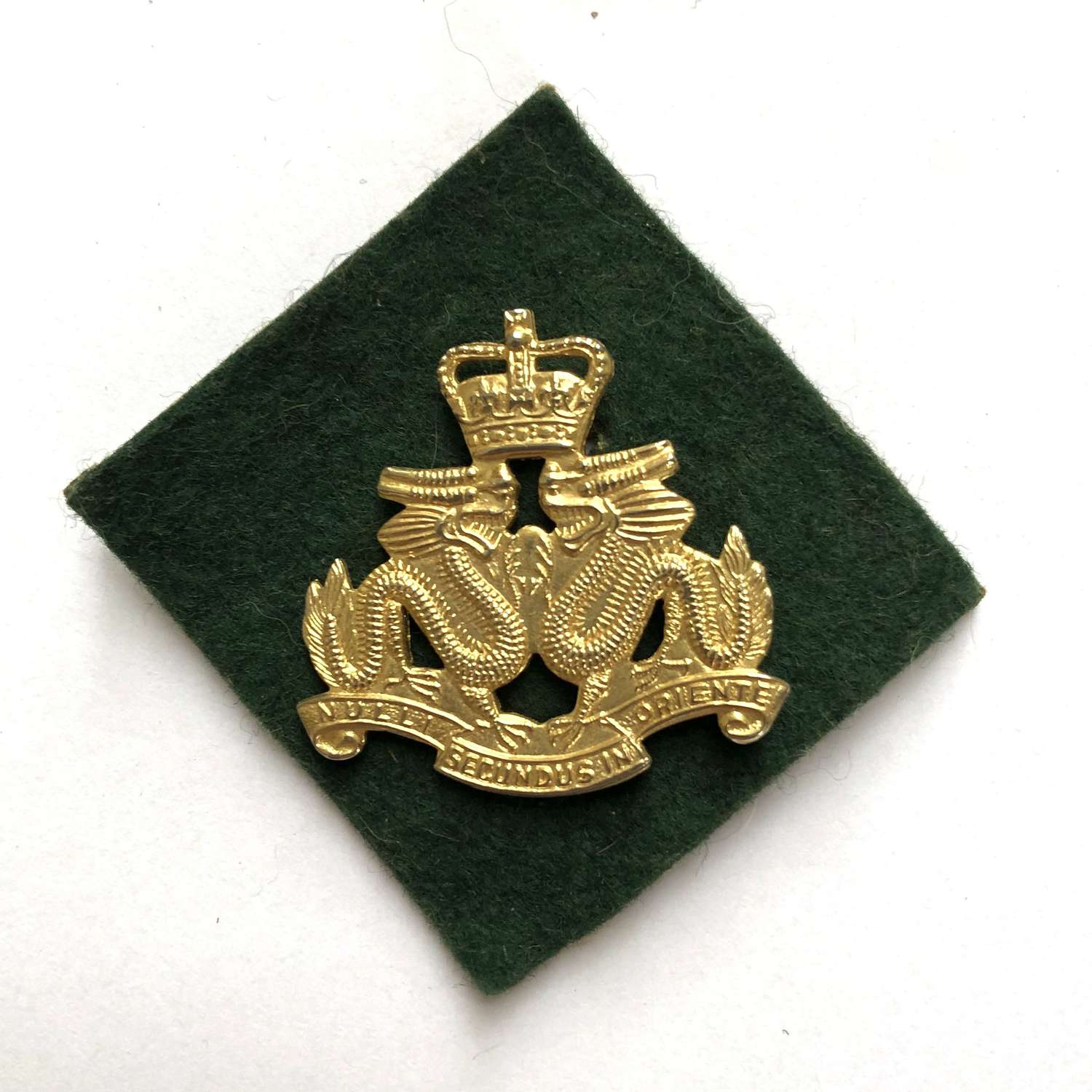 Hong Kong Regiment cap badge on green backing