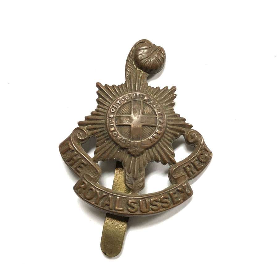 Royal Sussex Regiment 1916 all brass economy cap badge