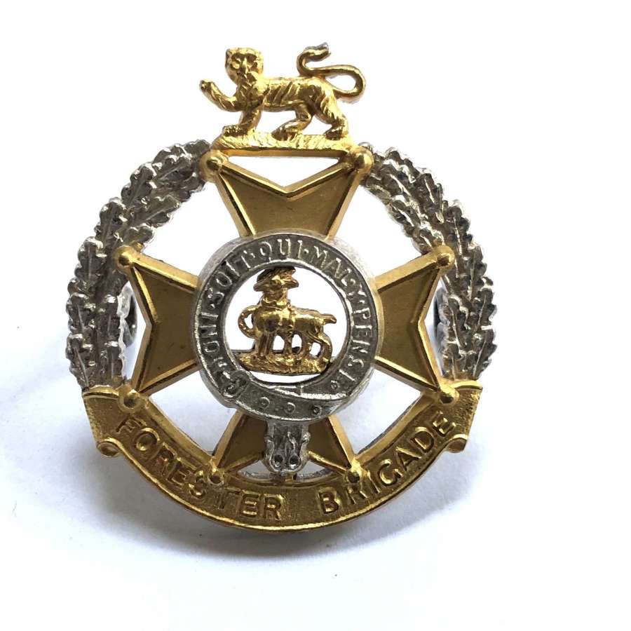 Forester Brigade Officer’s silvered and gilt cap badge circa 1958-64