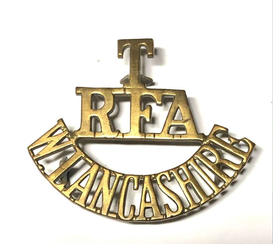 T / RFA/ W. LANCASHIRE Royal Field Artillery shoulder title c1908-21