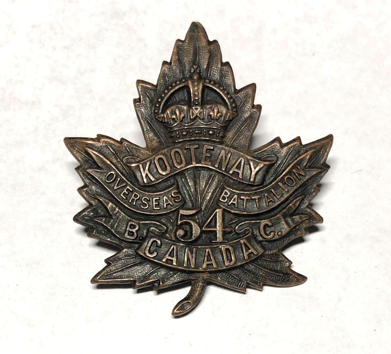 Canada 54th Battalion (Kootenay, B.C.) CEF WW1 cap badge by Jacoby