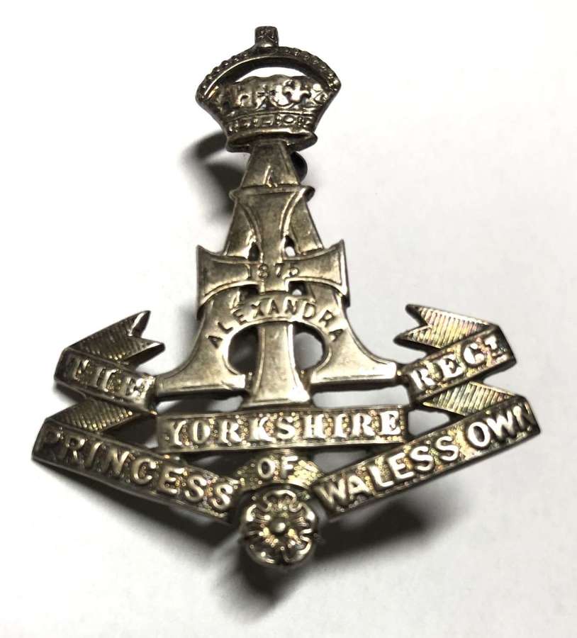 PWO Yorkshire Regiment 1920 Birmingham HM silver cap badge by Jennens