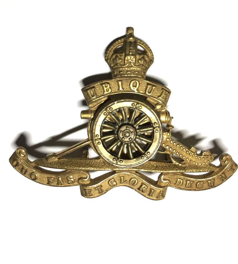 Royal Artillery Officers gilt cap badge c1902-52 by Firmin, London