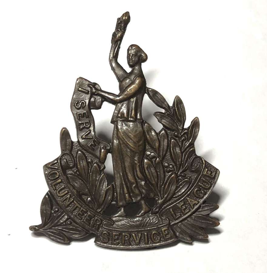 Volunteer Service League WW1 lady's cap badge by J.R. Gaunt, London