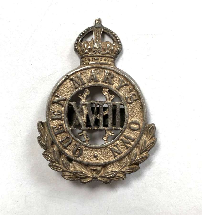 18th Queen Mary’s Own Hussars Officer's cap badge c1911-22