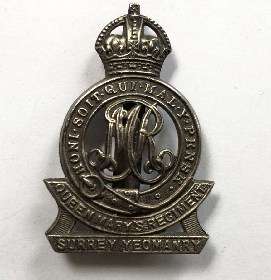 Queen Mary's Regiment Surrey Yeomanry post 1908 cap badge