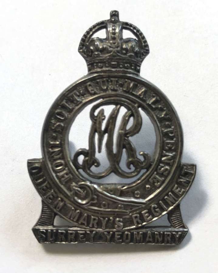 Queen Mary's Regiment Surrey Yeomanry silver cap badge