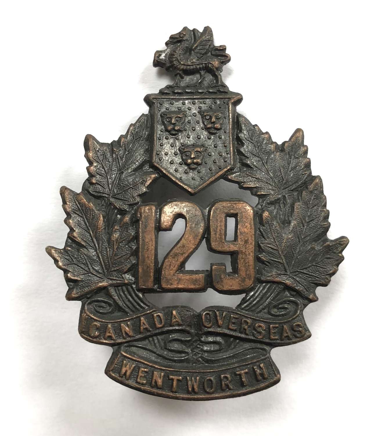 Canada. 129th Bn (Wentworth County, Ontario) WW1 CEF cap badge