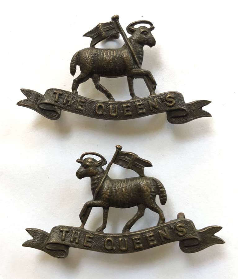 Queen’s Royal West Surrey Regiment pair of OSD collar badge c1902-20
