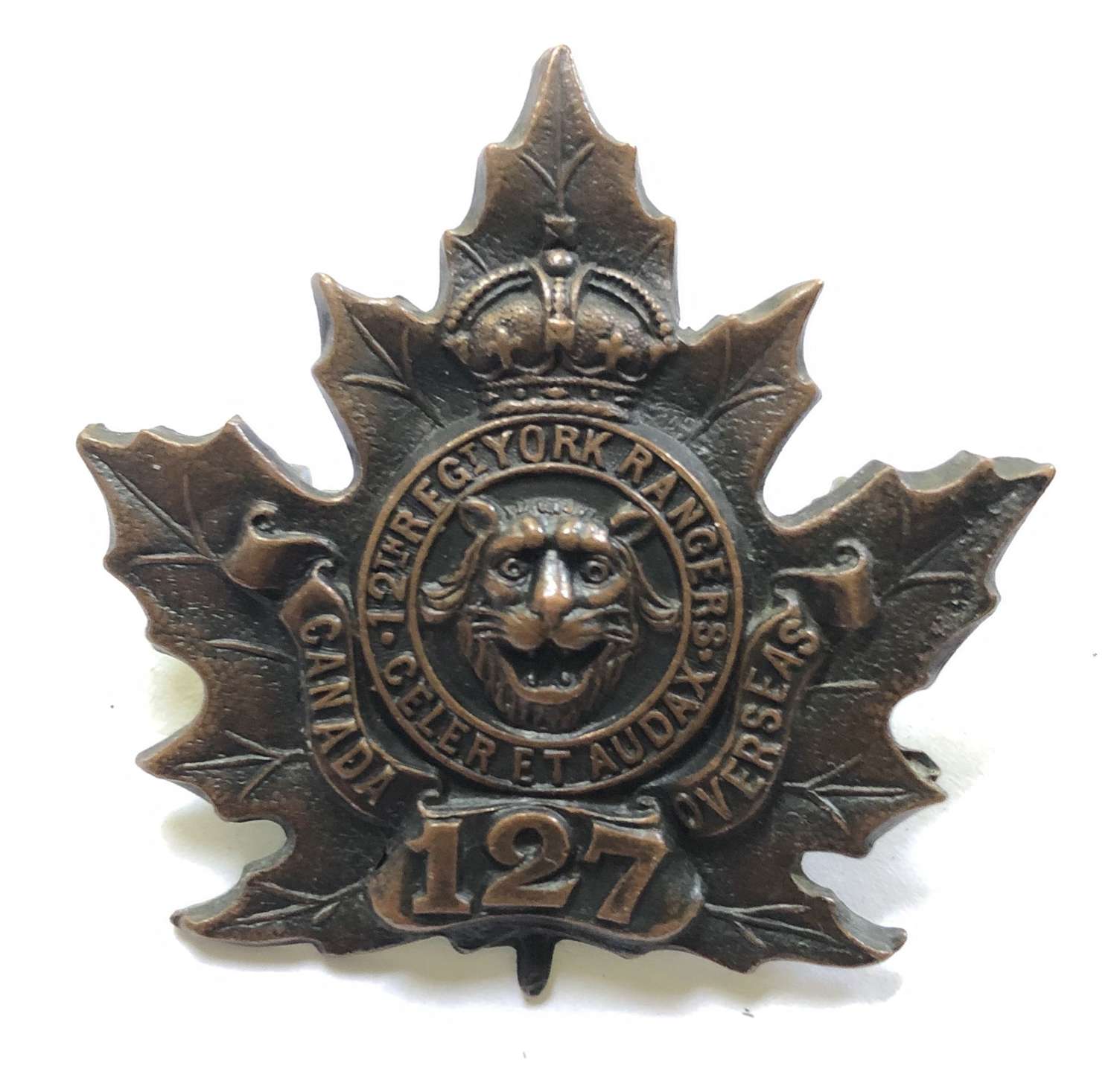 Canadian 127th Battalion (York County) CEF WW1 cap badge