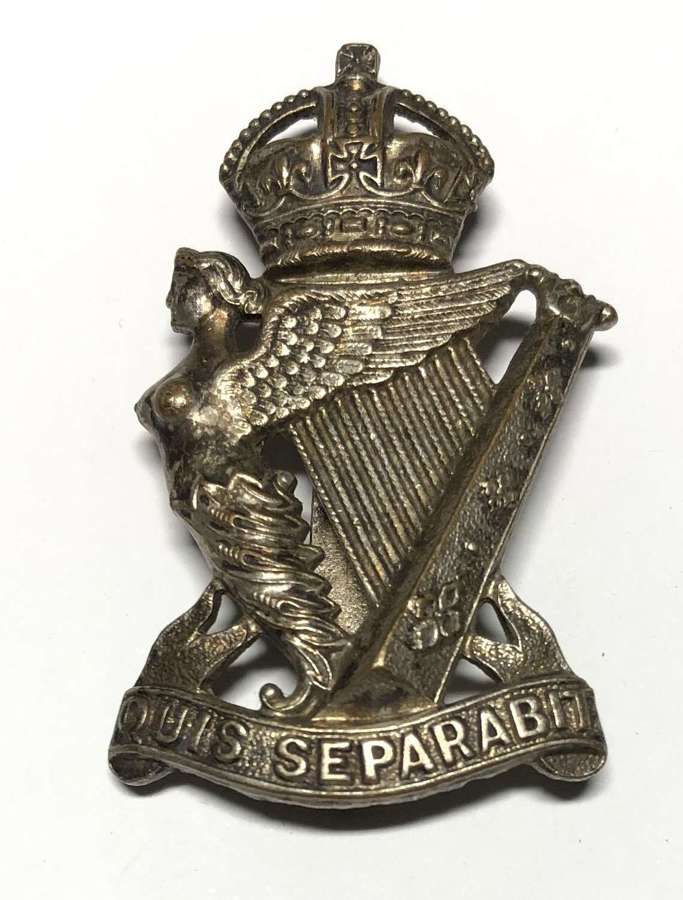 Royal Irish/Ulster Rifes silver plated cap badge c1913-52